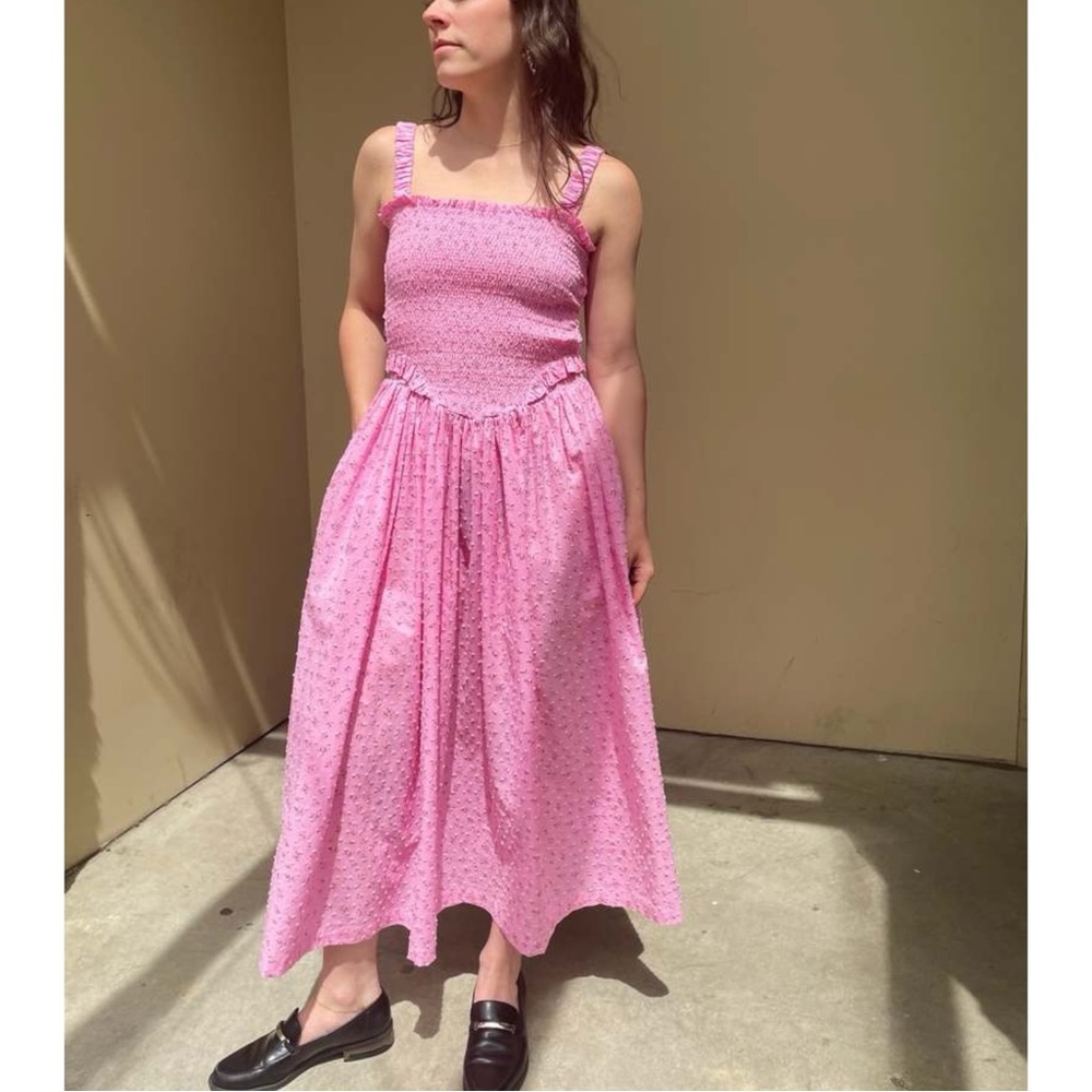TACH Clothing Amelie Pink Floral Cotton Voile Smocked Sleeveless Midi Maxi Dress